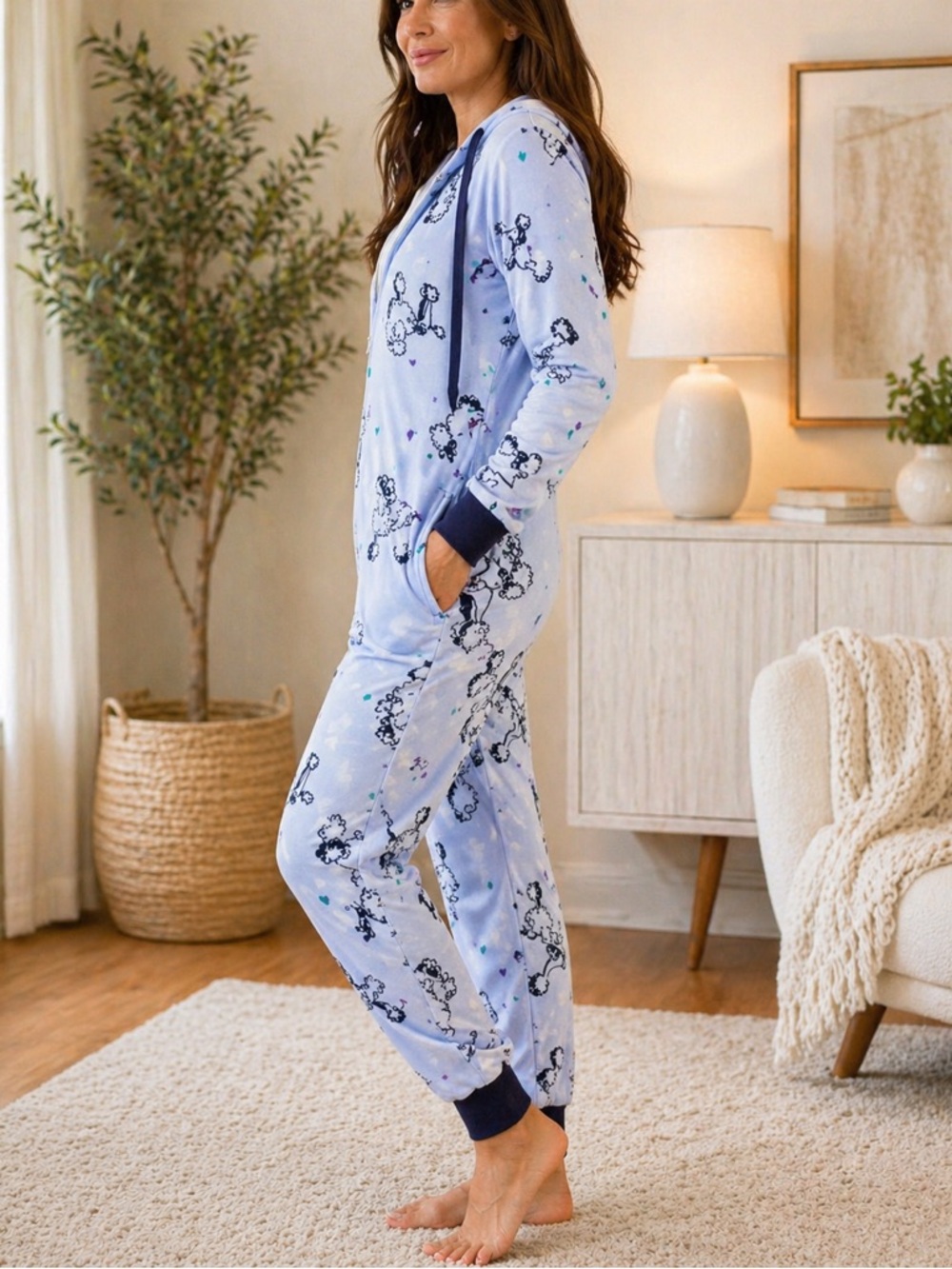 Hale Bob Onesie Zip Up Hoodie Pajamas with Poodle Print Size Large NWT $188.00 - Picture 2 of 14